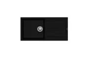 CARYSIL Enigma D100L Granite Kitchen Sink - 1000 x 500mm Single Bowl with Drainer - Deep Black - Top/Under Mount