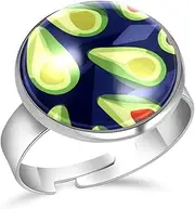 [FVQL] Ring for Women Girls, avocado pattern seamless fruits, 1.7cm/0.67inch, Glass, glass