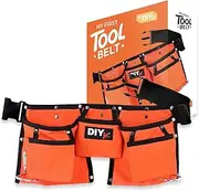 My First Tool Belt by DIYjr - Real Tool Belt for Kids Sturdy Tool Apron for Children Orange Construction Childs Toolbelt Adjustable Waist Boys and Girls Junior Carpenter Set