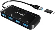 4-Port USB 3.0 Hub, VVTOYER Portable USB Hub Splitter for Laptop, with Individual Power Switch and USB-C Adapter