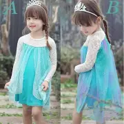 Girls Froze Elsa Long Sleeves Princess Birthday Costume Party Dress Size 3-8Yrs