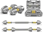 Adjustable Dumbbell Set - 44/66 LBS Weights Set, Dumbbell Barbell 3 in 1, Steel