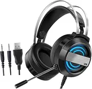 Tofficu 1Pc Professional USB Gaming Headset with Microphone Cool Light Up Design Comfortable Earmuffs for Gaming Movies Music Noise Cancelling Mic for Computer Use