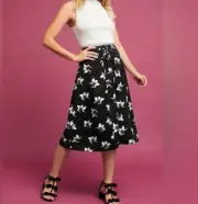 Anthropologie Midi Skirt 4 Black A-Line High Waist Floral Lace-Up Maeve