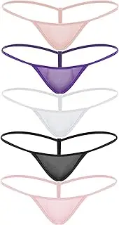[Jiuguva] 5 Pcs Micro Back G String, Low Rise Lace Women's Exotic Underwear M Size T Back Micro Thongs Panty, Purple, White, Black, Beige and Pink, 4