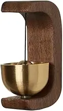 Magnetic Walnut Wood Doorbell with Brass Bells, Magnetic Shopkeepers Bells Wood Doorbell Wind Chime for Refrigerator, Magnetic Wood Wind Chime for Door Garden Restaurant Room /2537