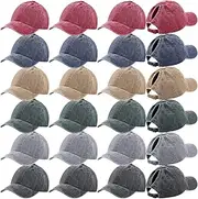 [Suhine] 24 Pcs Ponytail Baseball Hat Washed Plain Baseball Cap Adjustable Dad Hat Unstructured Golf Baseball Hat for Men Women (Multicolor), Multicolor, Medium