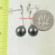 14kt White Solid Gold Teardrop Black Cultured Pearl Dangle Stud Earrings TPJ