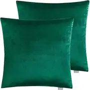 Set of 2 Luxton Velvet Square Cushion Covers Emerald Green, Solid Plain Emerald Green Decorative Throw Pillow Covers for Bedroom Lounge Sofa (45x45cm, Emerald Green)