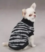 Zack & Zoey Platinum Zebra Dog Sweater Turtleneck black