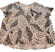 NWT Nicole Miller Linen Short Sleeve Pullover Women's Top Plus 2X Leaf Print