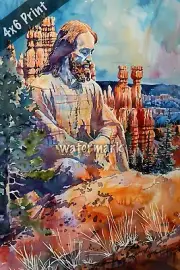 Jesus at Bryce Canyon watercolor Art 4x6 Print