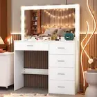 Modern Dressing Table Set Makeup Vanity Desk With 5 Drawer & LED Lights & Mirror