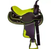 Green Color Western Cordura Synthetic Barrel Horse Saddle Set Sizes 10" - 18"