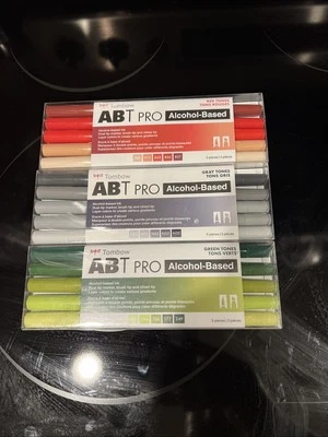 Tombow ABT Pro Dual Tip ( 3 ) Sets Marker, Red ,Gray,Green Tones