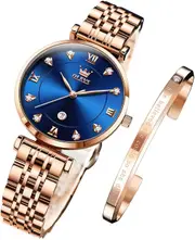 OLEVS Watches for Women Rose Gold Fashion Elegant Dress Diamond Analog Quartz Ladies Watches Stainless Steel Date Waterproof Women's Watches