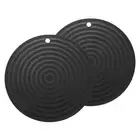 2Pcs Silicone Trivets Mats, 9" Round Hot Pot Holders with Hang Hole (Black)