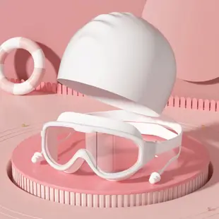 泳鏡+矽膠泳帽 高清防霧大框蛙鏡 成人專業泳鏡泳帽套裝 平光透明電鍍泳鏡