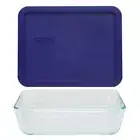 Pyrex 7211 6-Cup Glass Storage Dish w/ 7211-PC 6-Cup Navy Blue Plastic Lid