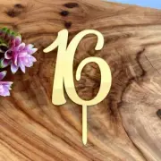 Acrylic Gold Age 16 Birthday Cake Topper