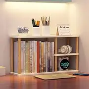 Hbluefat Desktop Organizer Shelf, Solid Wood Desk Bookshelf, Tabletop Small Bookcase, Multipurpose Display Storage Rack for Home Office (White)