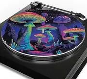 GLENLCWE Purple Mushroom Turntable Mat 12 Inch Purple Music Note Anti Vibration Vinyl Record Slip Mats for LP Record Player Turntable