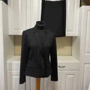 TAHARI Suit Size 10 Skirt/ 14 Blazer Two Piece Set Career Black & Gray Plaid