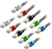 Cat 8 Ethernet Cable 10ft 10-Pack Multi Color, Nylon Braided High Speed Heavy Duty Network LAN Patch Cord, 40Gbps 2000Mhz RJ45 Flat Internet Cable Shielded in Wall, Indoor&Outdoor for Modem/Router/PC