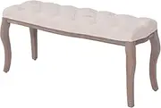 Bench Linen Solid Wood 110x38x48 cm Cream White – Luxuriously Padded Antique Charm, Classically Designed with Elegant Cabriole Legs, Perfect for Entryway, Foyer, Mudroom Seating, 110 kg