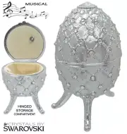 Musical Jewelry and Trinket Box with Swarovski Crystals, Platinum