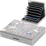 [BONSYL] Credit Card Holder Wallet Pro Max Upgraded | 10 Card Slots | RFID Blocking Metal Wallet for Men & Women | Ultra-Slim Design | Easily Removable Money & Cards (10 Card/Silver/Flower)