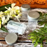 10 Clear Plastic Jars Silver Screw CAPS 1 ounce Containers #3811 DecoJars USA
