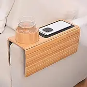 Bamboo Sofa Arm Tray with Removable Cup Holder Breakfast Tray Foldable Side Storage Table Couch Caddy 3 in 1 Non Slip Armrest Snack and Drink Holder for Sofa Couch Arm Table