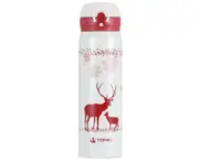 JunChang 500ml Cute Snowflake Double Layer Stainless Steel Vacuum Flask Outdoor Travel Simple and Stylish Vacuum Flask-White