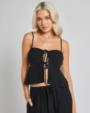 [Mooloola] Mooloola Women's Zelm Dallis Tie Front Top in Black Size 10 10 Black