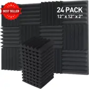 24 Pack Sound Proof Panels, Acoustic Foam Panels 12X12X2 Inches Black Acoustic P