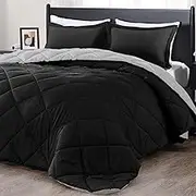 downluxe Lightweight Solid Comforter Set (King) with 2 Pillow Shams - 3-Piece Set - Black and Grey - Down Alternative Reversible Comforter