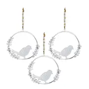 3x LVD Hanging Bird In Wreath Home/Garden Ornament Decor Display 14x13cm Silver