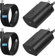 25W Super Fast Charger USB C,for Samsung 25W Charger,2pack Wall Fast Charging Block + 2X5FT Long USB C to C Premium Cable for Samsung Galaxy S24/S24+S23/23 Ultra/S22/22 Ultra/S21/S21 FE/5G/S20/Plus