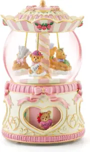 Wishing Bear Music Box Snow Globe Animal Musical Boxes with Light for Mom Wife D