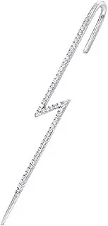 [Generic] Long Lightning Bolt Ear Cuff Wrap Hook Crawler Climber 925 Sterling Silver Cartilage Earrings for Women Fashion Personalized Punk Unique Crystal Piercing Jewelry