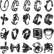 [YADOCA] 20 Pcs Vintage Punk Rings for Men Women Y2K Open Black Rings Set Snake Bat Devil Spider Claw Skul Adjustable Knuckle Stacking Ring Gothic Jewelry