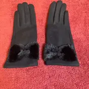 Black Velour Gloves Stretch Evening Formal Fur Glamourous Accessory Small
