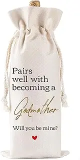 Godmother Proposal Gifts Wine Bag - Godparent Proposal Gift, Burlap Drawing Wine Bag Pairs Well with Becoming The Godmother for Women Bestie Sister Friend Bff Baby Announcement Pregnant Reveal Baptism