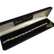 Ashley Stewart Gold Tone Faux Pearl Crystal 8” Bracelet Vintage New Old Stock