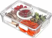 Food Platters with Lids Food Tray Food Storage Container with Removable 4 Compartments Divided Serving Tray with Airtight Lid and Handle BPA Leak Proof Snack Tray Platters for Party Food Veggie Fruit