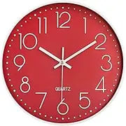 YTAONS 12 in Wall Clock Non-Ticking Quartz Silent Battery Operated Round Clocks Home Kitchen Office School Living Room Decor Clocks (Red)