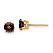14k Yellow Gold 5mm Round Checker-Cut Smok Yellow Gold Quartz Earrings