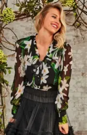 New Trelise Cooper 14 AUS Uptown Flounce 100% Silk Blouse Shirt RRP $549 US 10