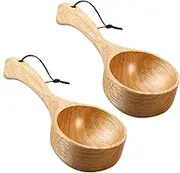 2Pcs Wooden Scoops for Jars, Large Wood Scoops Flour Scoops for Canisters, Multipurpose Deep Wooden Ladle Soup Spoon with Hole, Flour Scoop for Laundry Kitchen Cooking Rice Water (8.3'')